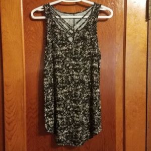 Maurices Black Flowery Crisscross Tank Top